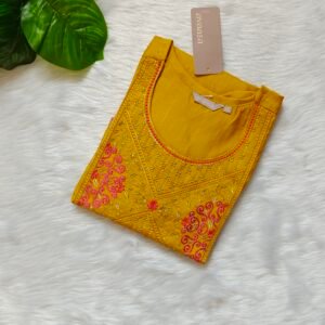 YELLOW PINK EMBRO KURTI