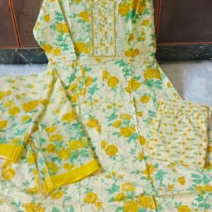 YELLOW CREAM ANARKALI SET