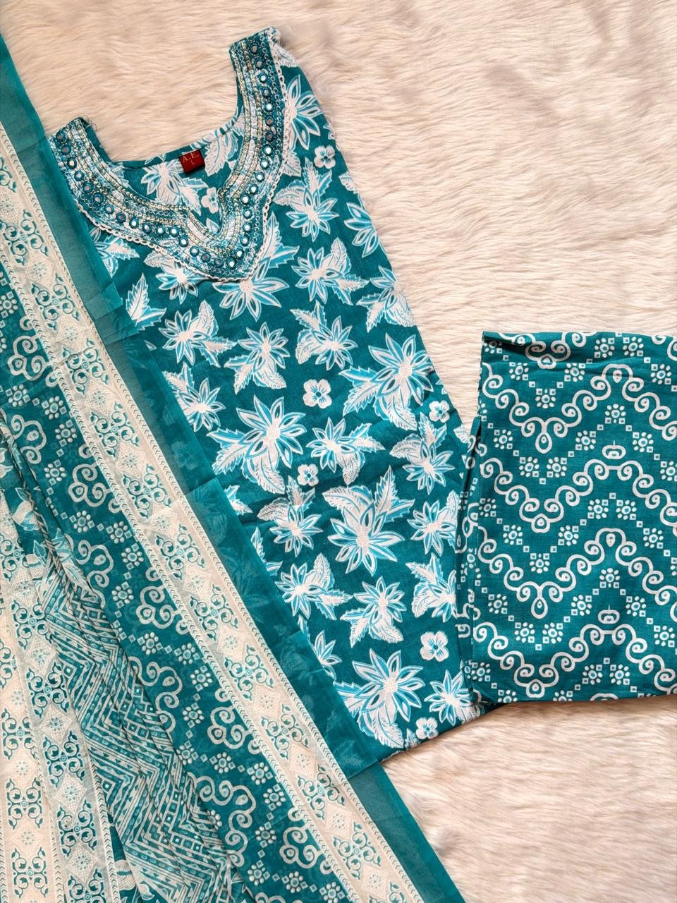 BLUISH GREEN COTTON SET