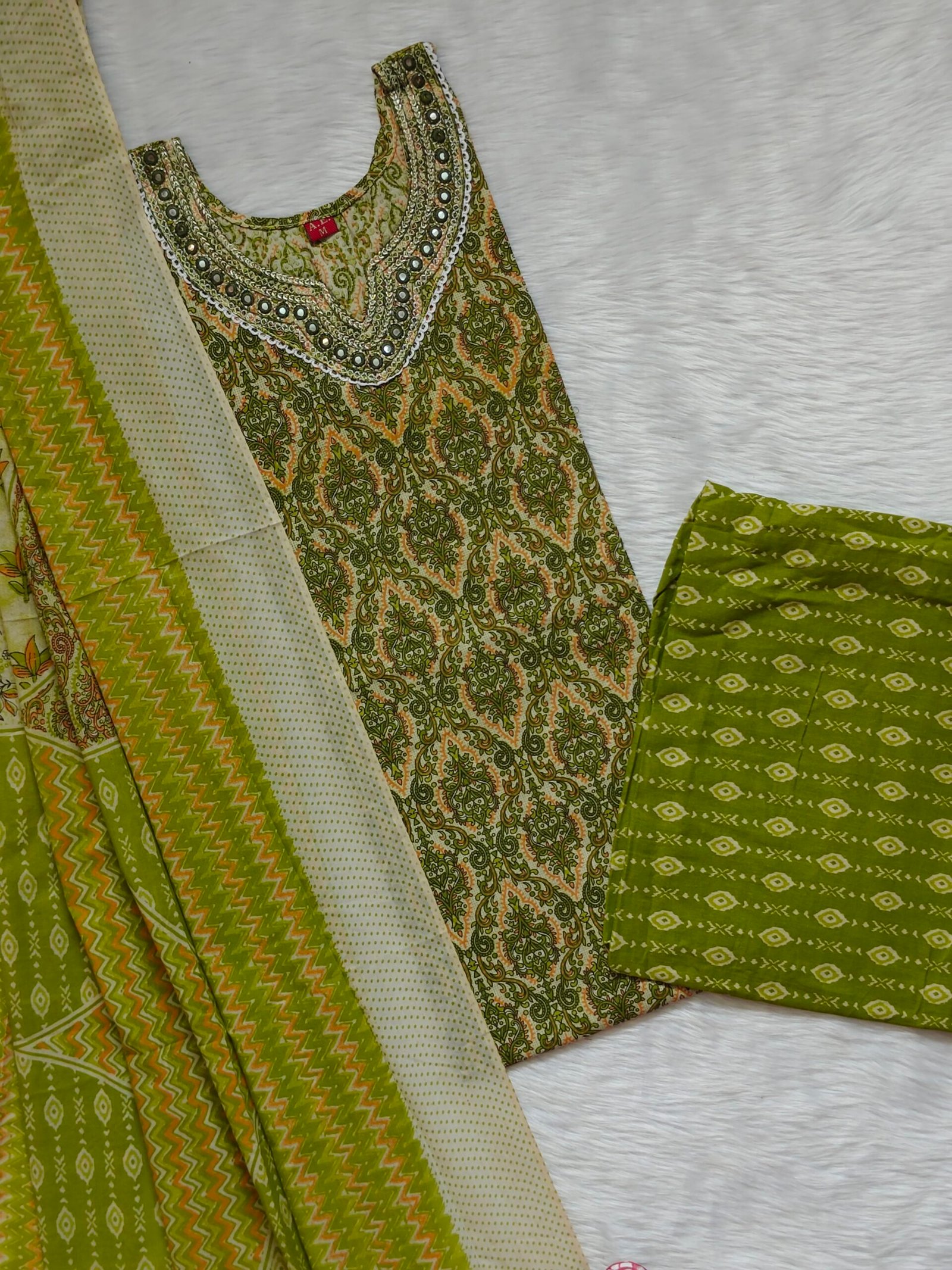 GREEN EMBRO COTTON SET